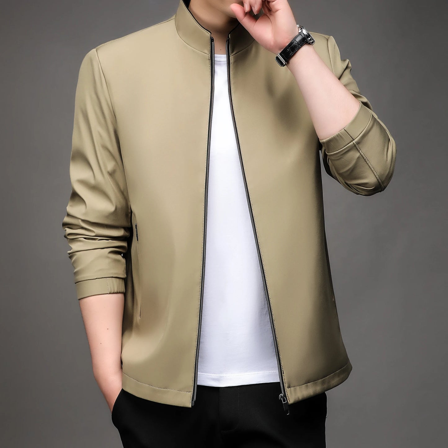 Men's Lightweight Stand Collar Spring Zip-Up Jacket