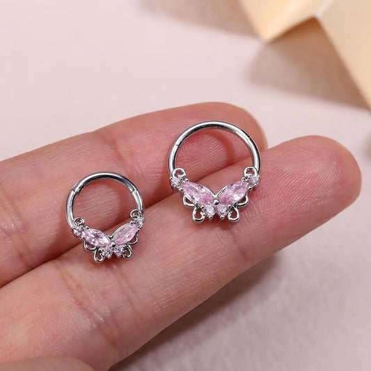 Women's Stainless Steel Pink Horseshoe Nose Rings