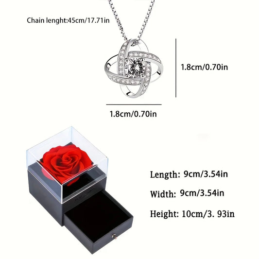 Heart Pendant Necklace for Women with Eternal Rose Flower Gift Box