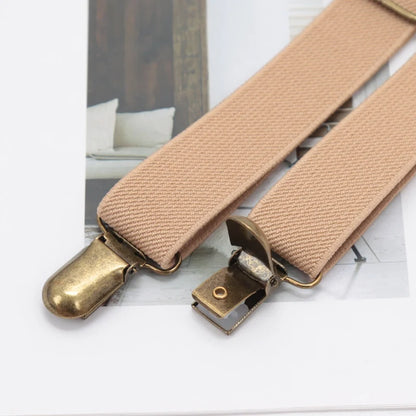 Men Suspenders leather Clip-on Straps - Adjustable Elastic Y-Back Brace
