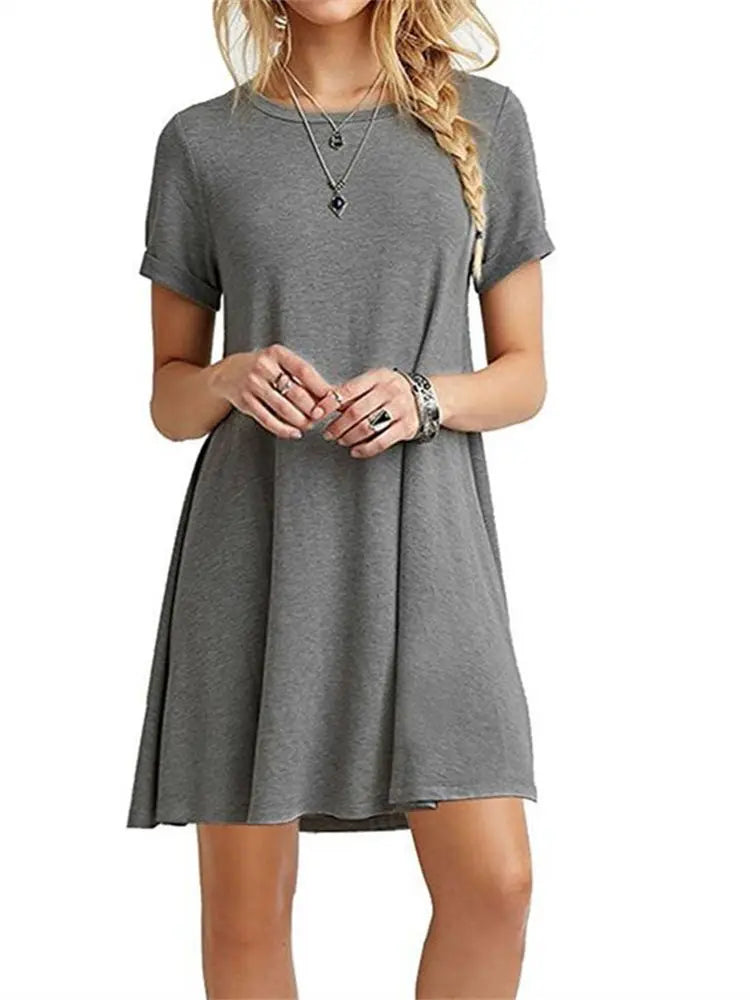 Solid Color Short Sleeve O-Neck Mini Dresses