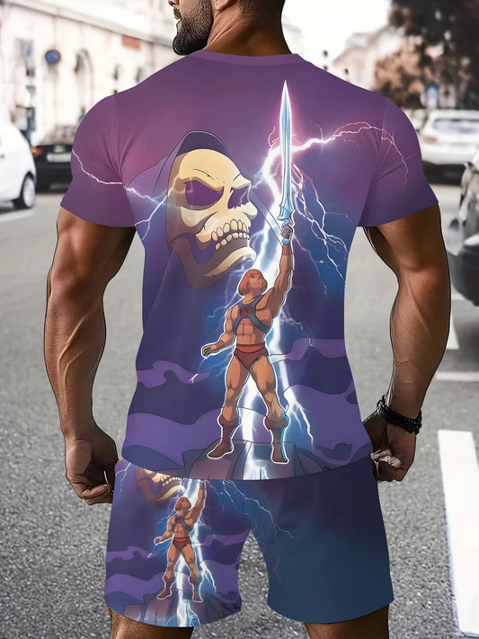 Anime Print Mens Shorts and T Shirt Set