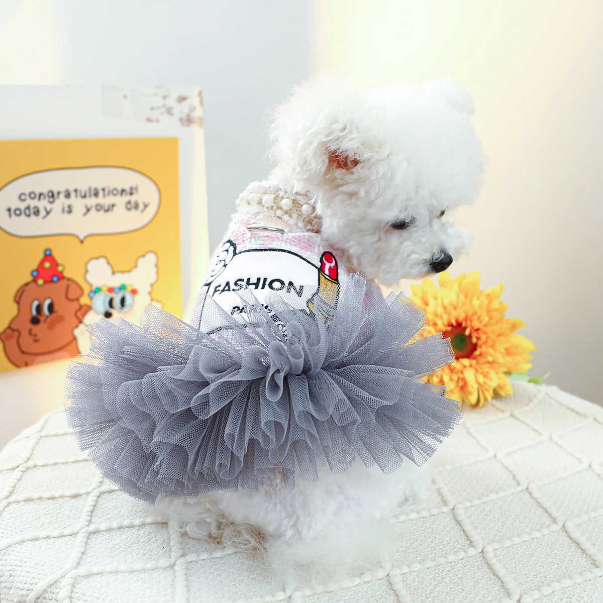 Dog Pink Tea Flower Dress - Small Medium Dogs Clothes