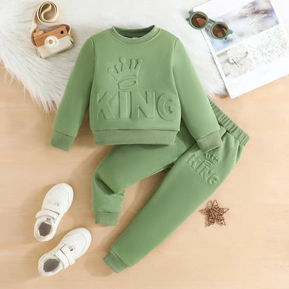 Clothing Set For Kid Boys Long Sleeve Cute King Letter Tees