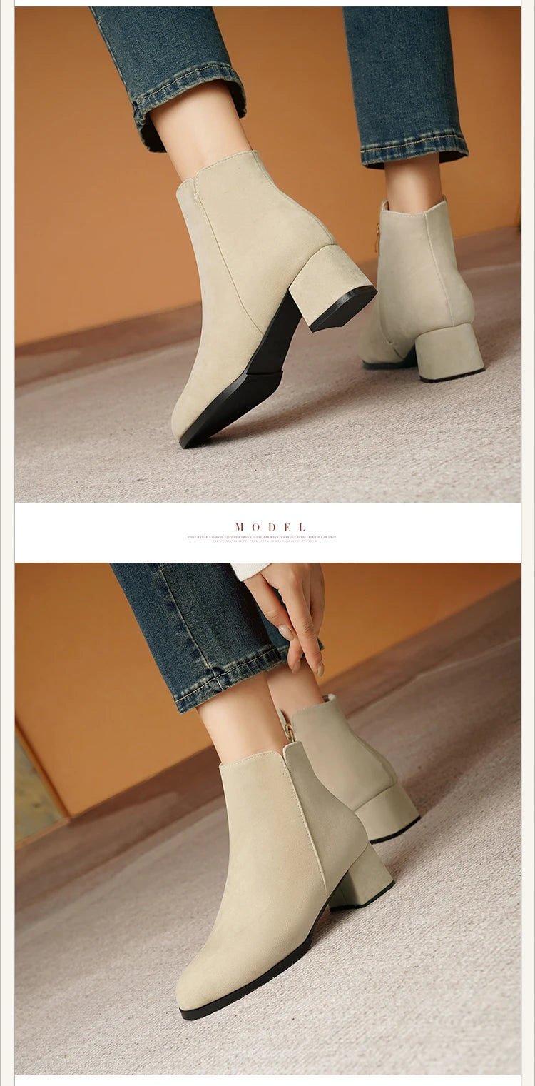 Women's Mid-Heel Wool Warm Ankle Boots