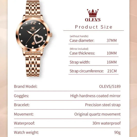 Montre coeur en diamant avec bracelet en acier inoxydable pour femme