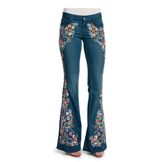 Embroidered Slim Fit, Slim Flared Women's Pants