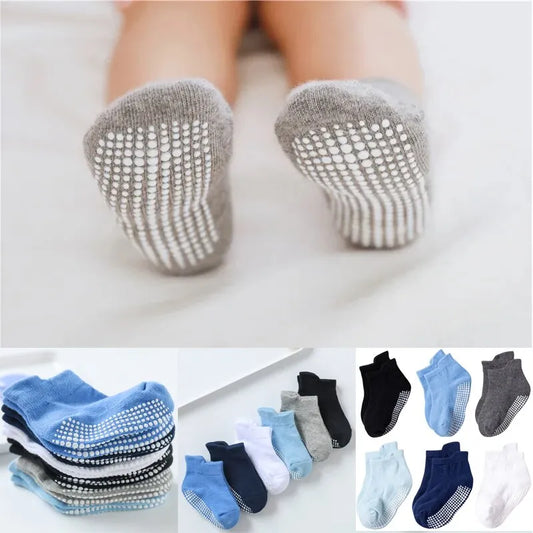 6 Pairs/Lot Cotton Baby Anti-slip Boat Socks For Boys Girls
