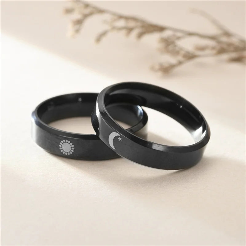 Customized Sun Moon Wedding Couples Ring Bands