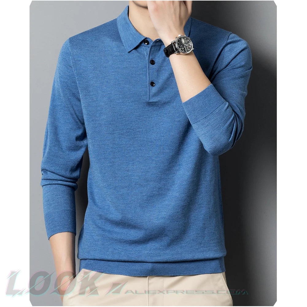 Men's Autumn Long-Sleeved - Polo Pullover Sweater