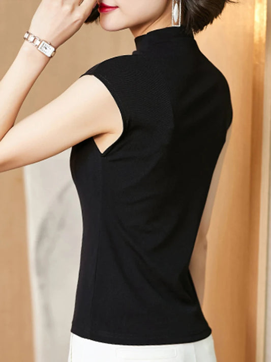 Débardeur sans manches à col roulé pour femme