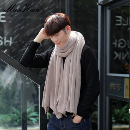 Simple Solid Color Men's Winter Knitted Scarf
