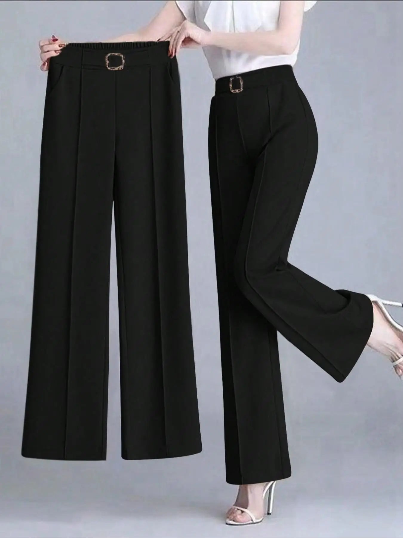 Pantalon droit de bureau à carreaux taille haute pour femmes