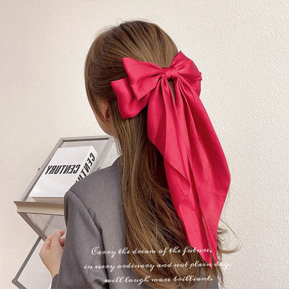 Solid Color Satin Ribbon Big Bows Headwear Hair Clips