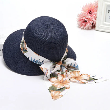 Boho Chic Straw Sun Hat with Bow Visor for Women