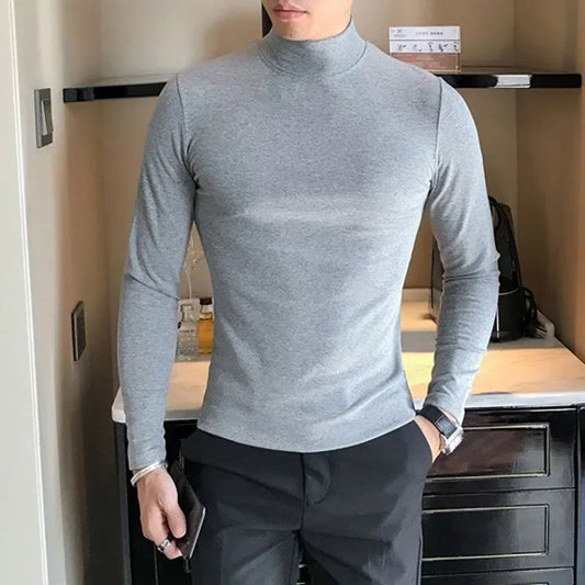 Slim Fit High Collar Men Long Sleeve T Shirt