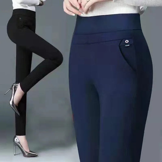 Office Lady Straight High Waist Elastic Pants