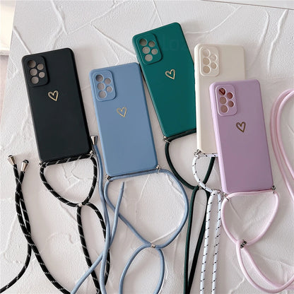 Love Heart Crossbody Lanyard Soft Phone Case Necklace Strap Silicone Cover