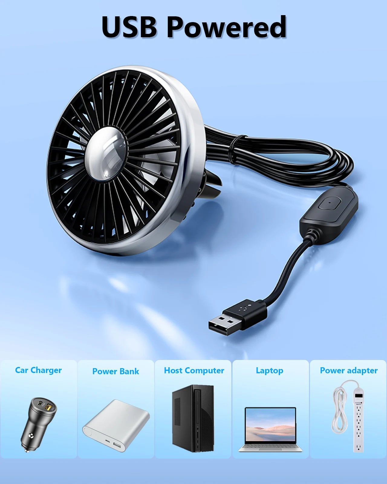 360° Rotatation Air Vent Clip USB Cooling Fan