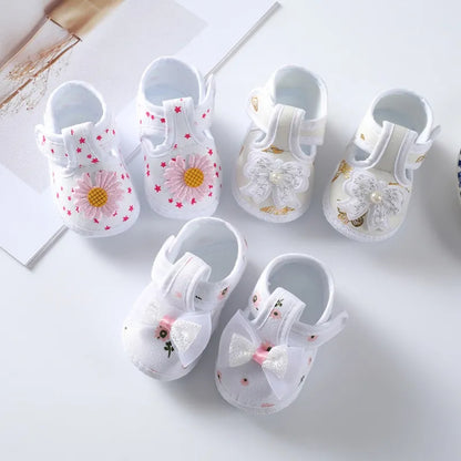 Baby Girl Floral Bow Tie Soft Sole Shoes