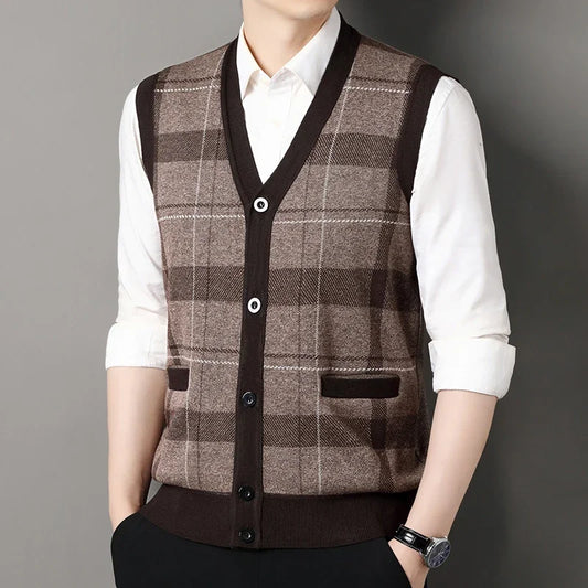 Sleeveless Knit Cardigan V Neck Sweater Vest Men