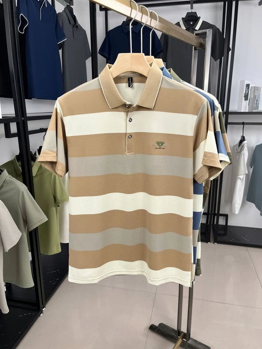 Men's Summer Breathable Short Sleeve Striped Polo Shirt