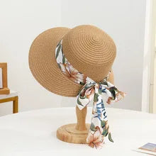 Chapeau de soleil bohème chic en paille avec visière à nœud pour femmes