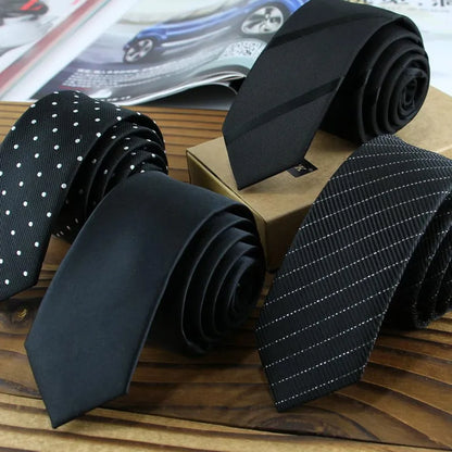 Black 5CM Skinny Silk Necktie Striped /Dots Jacquard Patterns