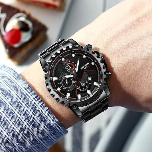 Men’s Stainless Steel Chronograph Watch – Waterproof Quartz Military Sports Wrist Watch