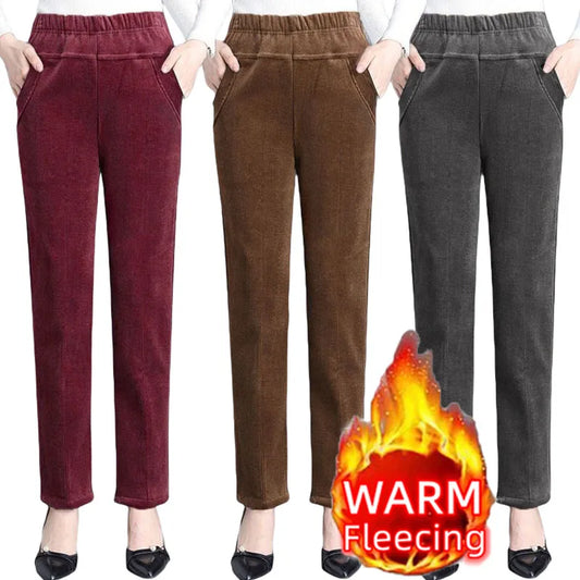 Women's Corduroy Warm High Waist Fleece Pencil Pants