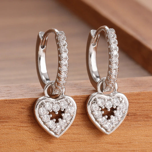 Women's Love Heart Coloured Zircon Drop Dangle Earrings
