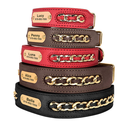 Custom Leather Dog Collar - Personalized ID Tag Nameplate Collars For Dogs