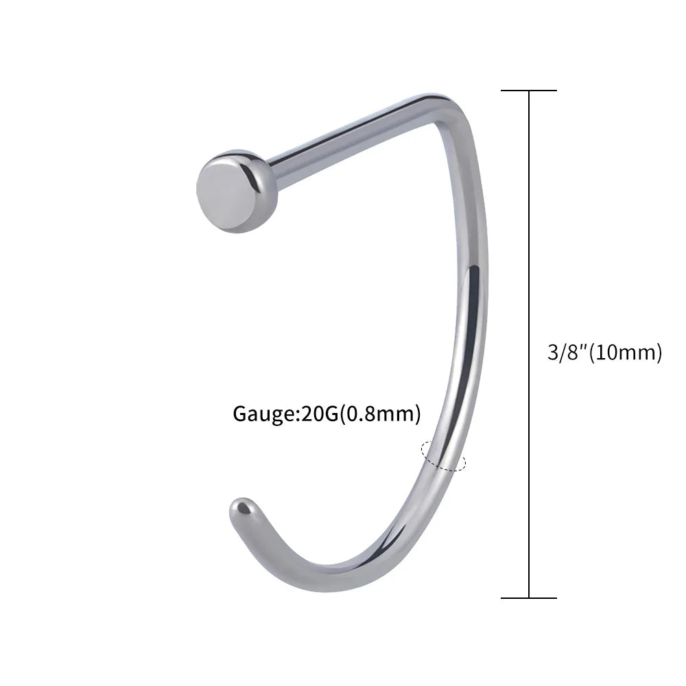 5PCS 20G Titanium Open D Shape Nose Ring Hoop