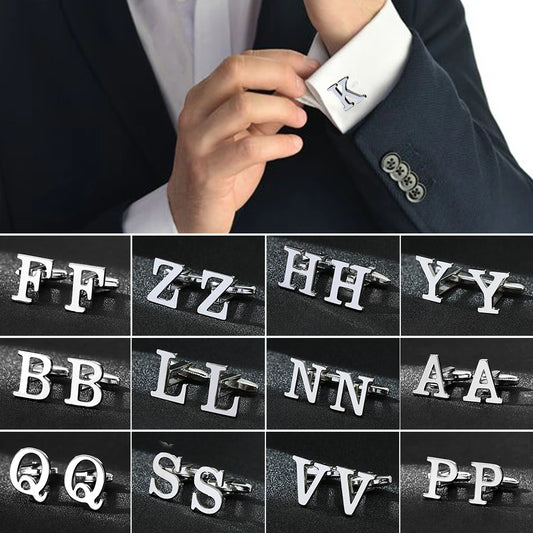 A-Z Letters Silver Cufflinks for Men