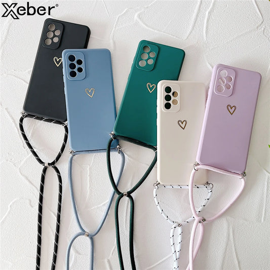 Love Heart Crossbody Lanyard Soft Phone Case Necklace Strap Silicone Cover