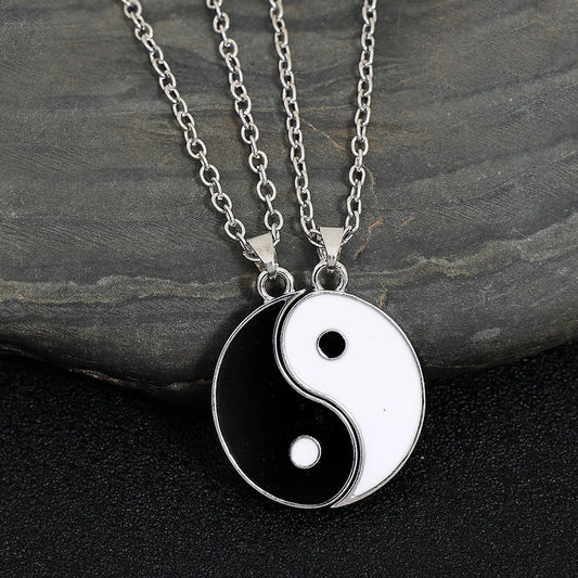 Eight Trigrams Pendant Necklaces Set for Couple - Silver Color Chain
