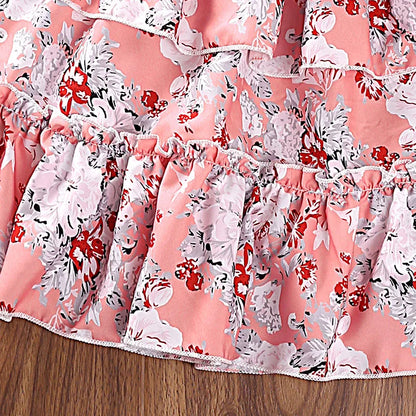 Girl's short-sleeved stitched floral dress