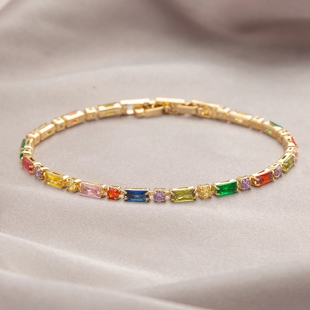 Colorful CZ Tennis Chain Bracelet for Women – Crystal Iced Out Zircon Chain Bangle