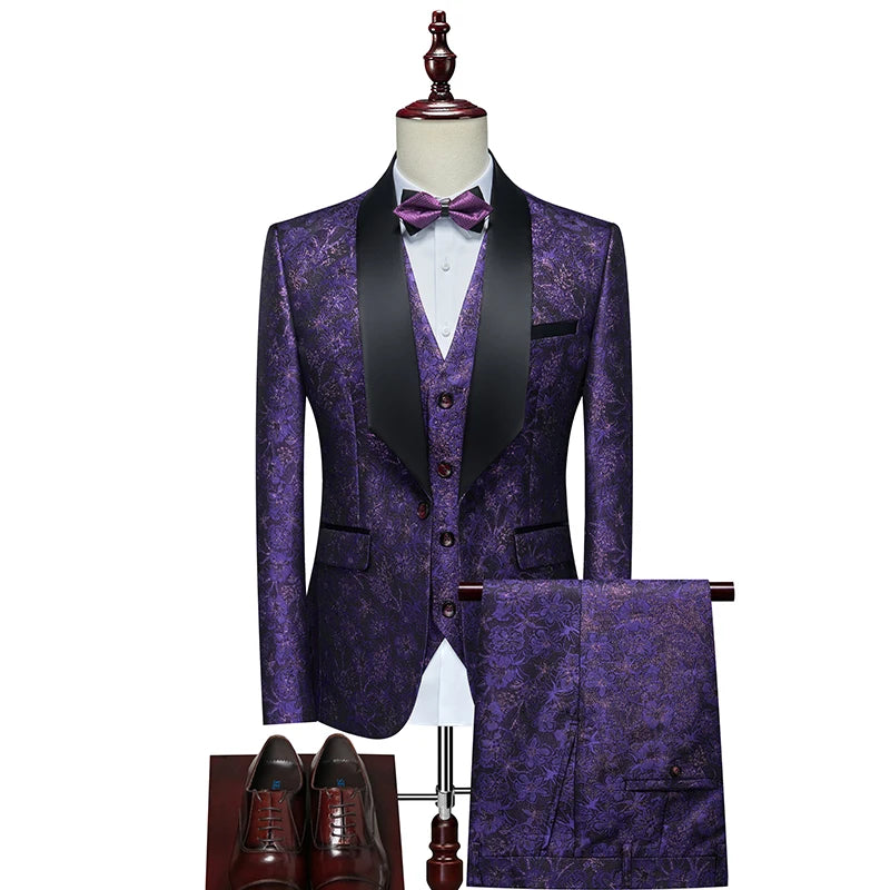 Men's Floral Three-Piece Evening Wedding Guest Dresses