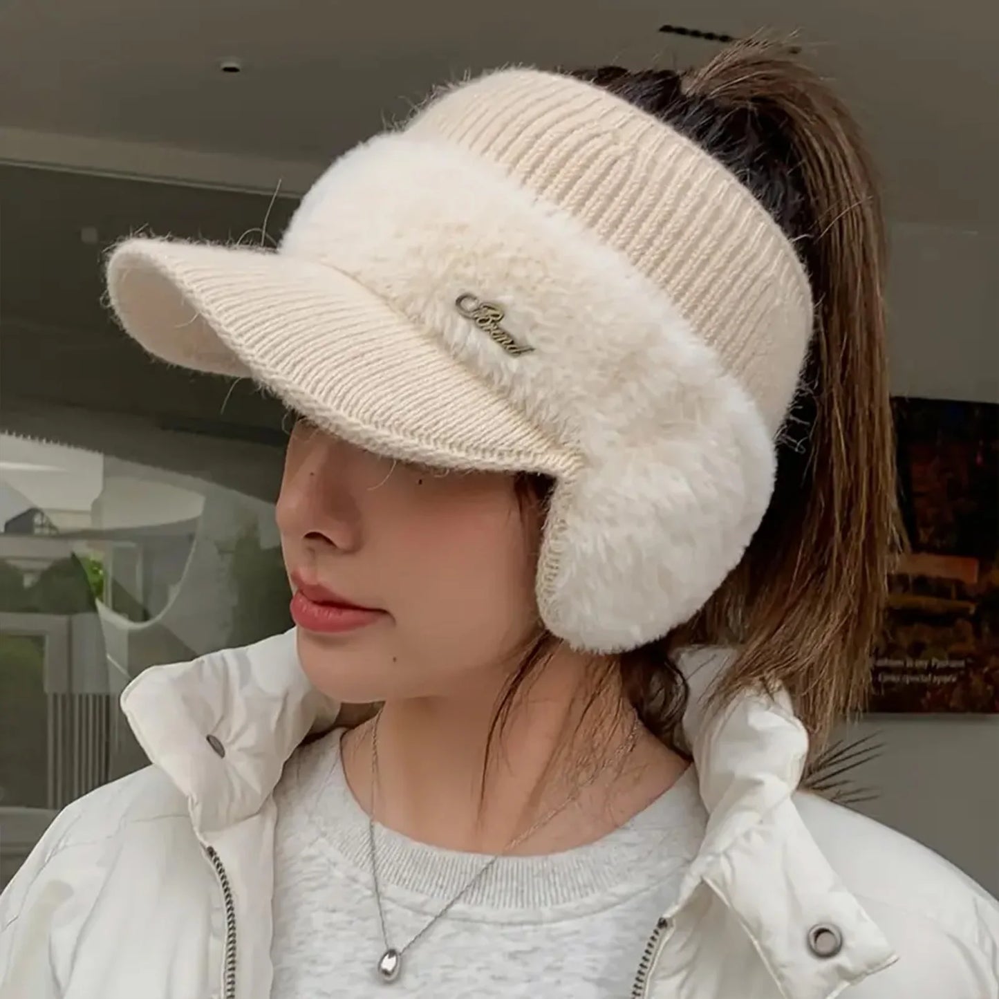 Women's Winter Windproof Ear Wing Knitted Cap