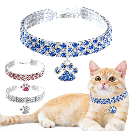 Shining   Rhinestones Cat Collar - Adjustable Kitten Necklace