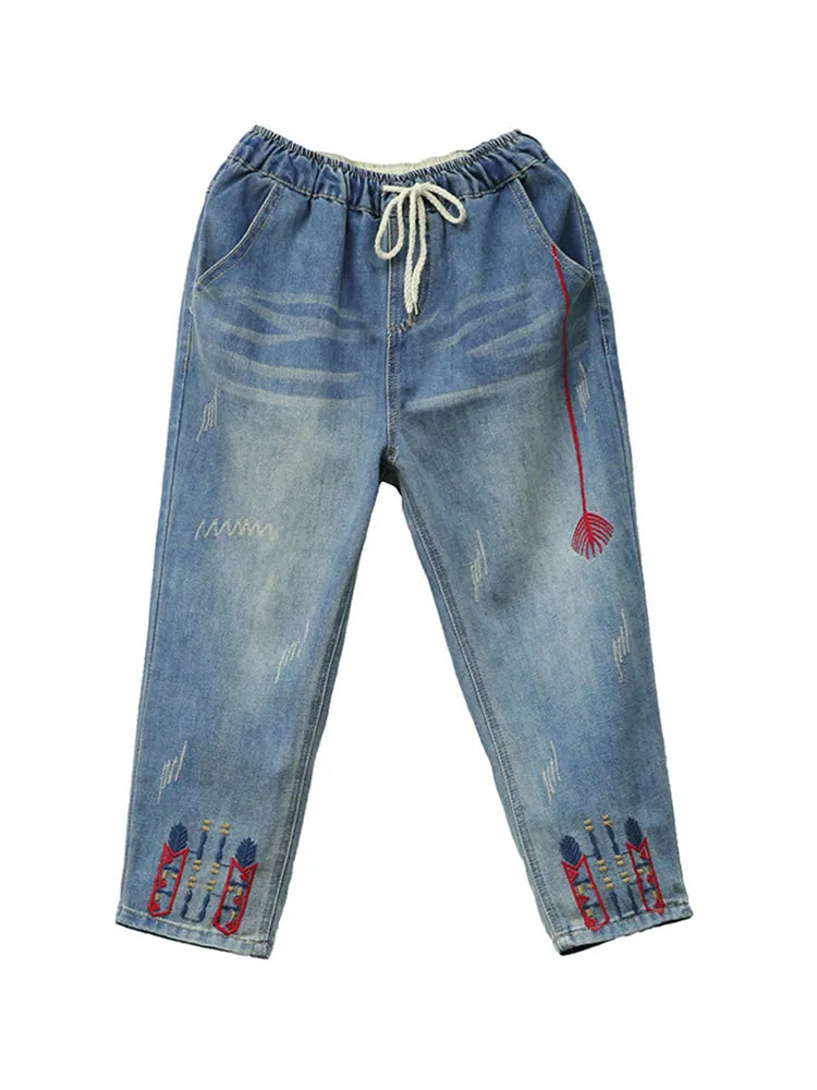 Ladies Ripped Jeans - Women Casual Embroidery Denim