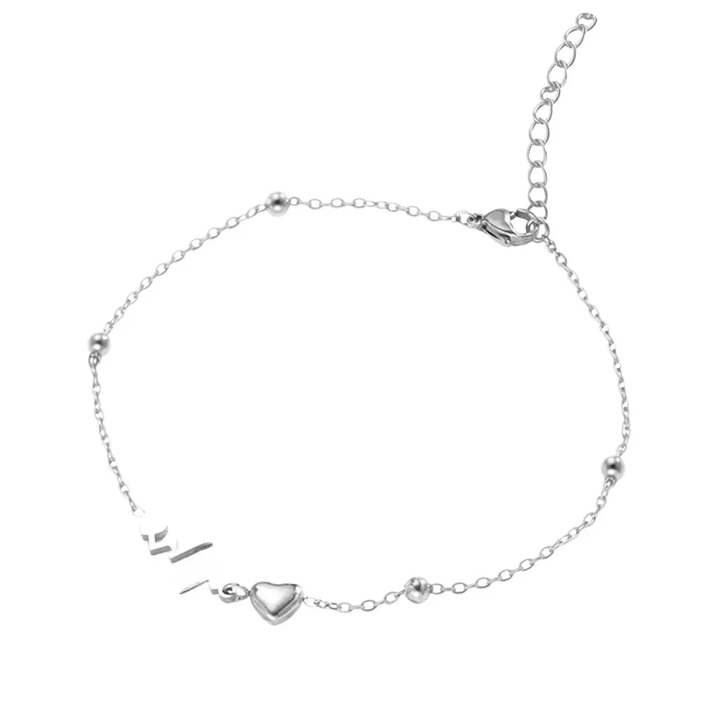 Stainless Steel Heart Anklet for Women – Minimalist Gold/Silver Chain Anklet