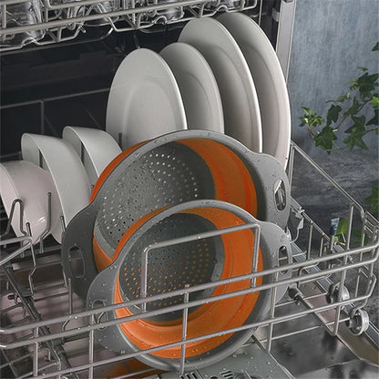 2pcs Silicone Round Folding Vegetable Washing Basket