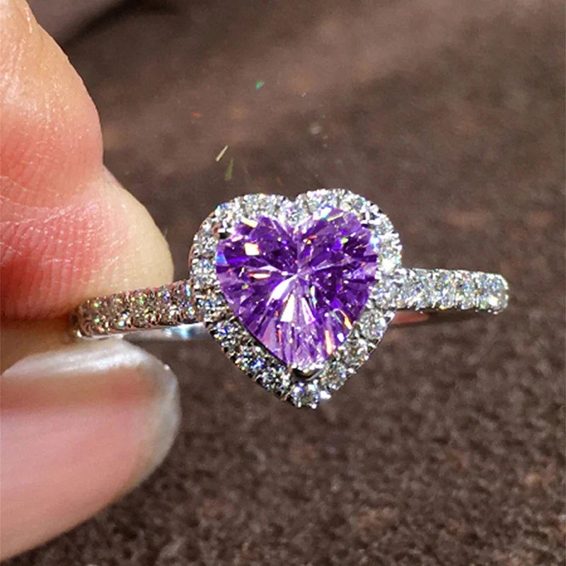 Bague en zircon cubique en forme de cœur pour femme – Bijou de promesse de fiançailles esthétique et brillant