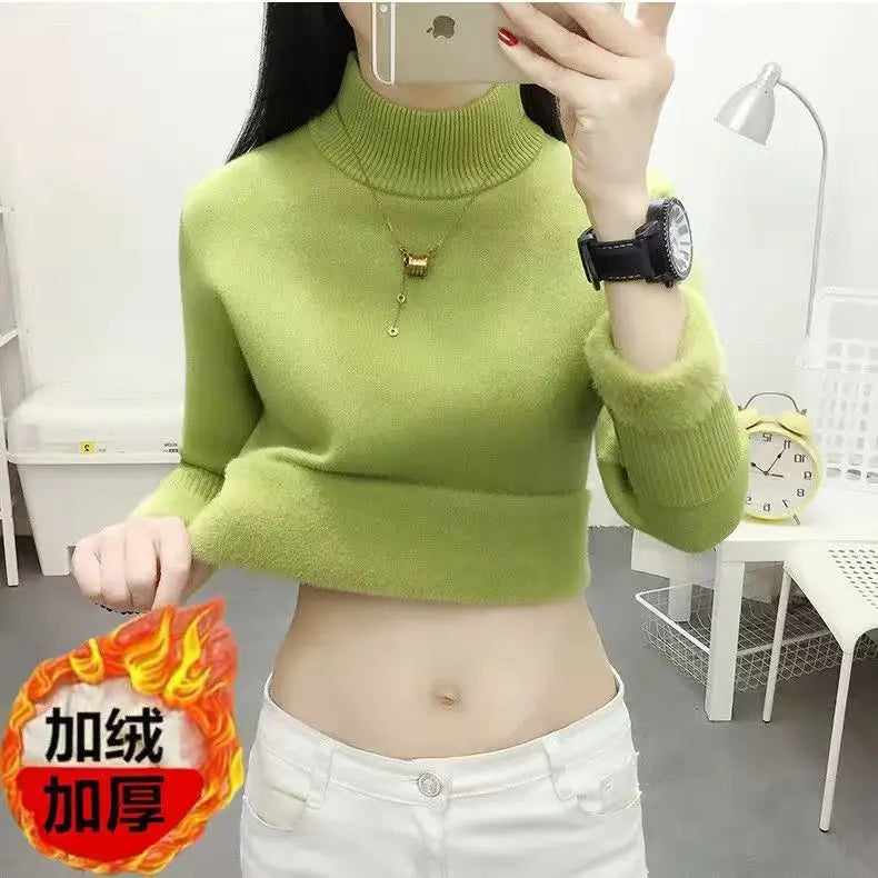 Damen-Strickpullover mit Rollkragen und Fleecefutter