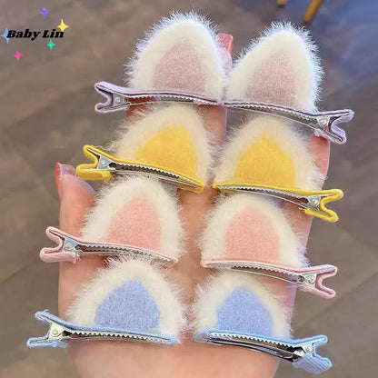 New Cute Solid Rabbit Ears Clips for Baby Girls Handmad Headwear