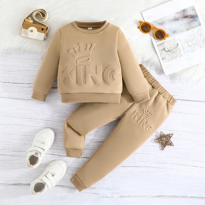 Clothing Set For Kid Boys Long Sleeve Cute King Letter Tees