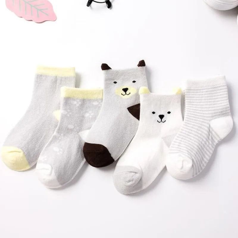 5 Pairs Cartoon Baby Socks Soft Cotton Knit Baby Girl Socks