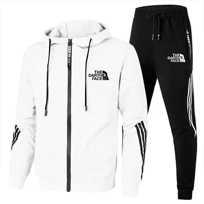 Mens Triple Slant Sport Zipper Hoodies Tracksuits Set
